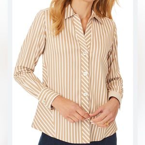 New with tags Foxcroft Paityn stripe button down top shirt toasted wheat 14P